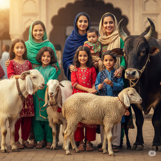 Women and children are delighted with the Qurbani animals on Eid-ul-Adhah.