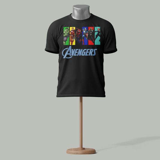 Avengers Character Line-Up T-Shirt – Soft Cotton, Superhero Fan Edition