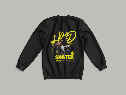 Hood Skater 2025 Customized Sweatshirt – Unique Human Design with Skateboard