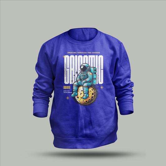 "Gaicomic and Drifting Through the Cosmos" Custom Sweatshirt – Astronaut & Globe Design