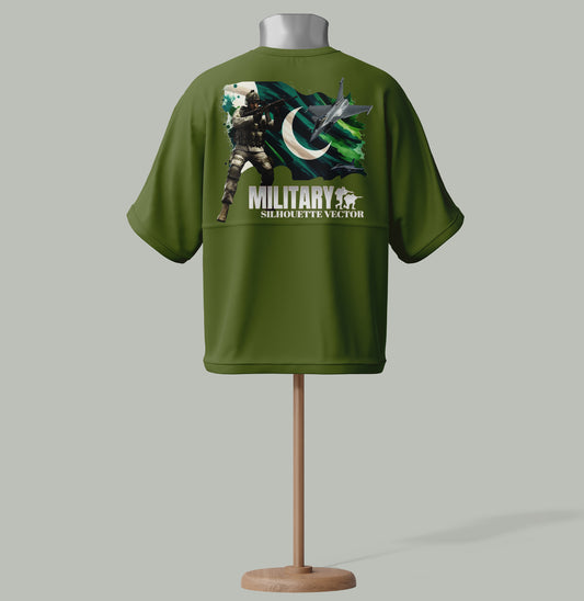 Pakistan Army Tribute T-Shirt – Brown Graphic Tee with Flag & Fighter Jet