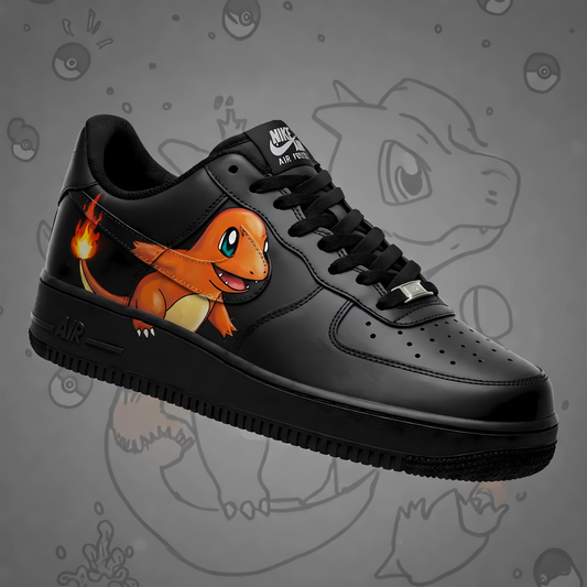 Charmander-Inspired Black Sneakers – Pokémon-Themed Shoes