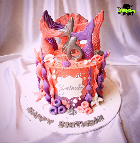 Customized Mermaid-Themed Birthday Cake with Name