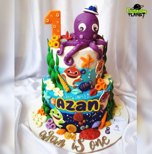 Customized Underwater-Themed Birthday Cake with Octopus & Sea Creatures (delivery only in Karachi)