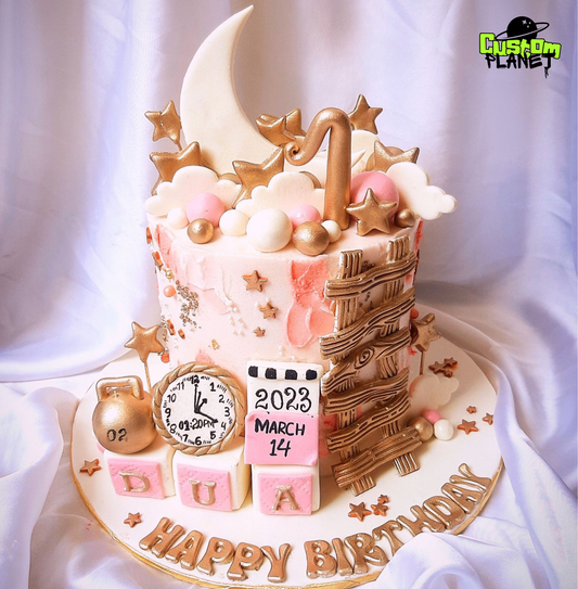 Custom "Moon & Stars" Birthday Cake – Elegant & Personalized Design