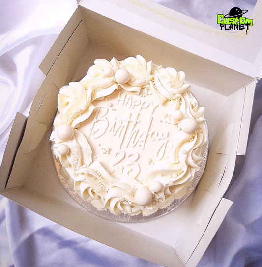 Elegant "Creamy White Birthday Cake" – Customized & Sophisticated Celebration Cake (BENTO Cake)