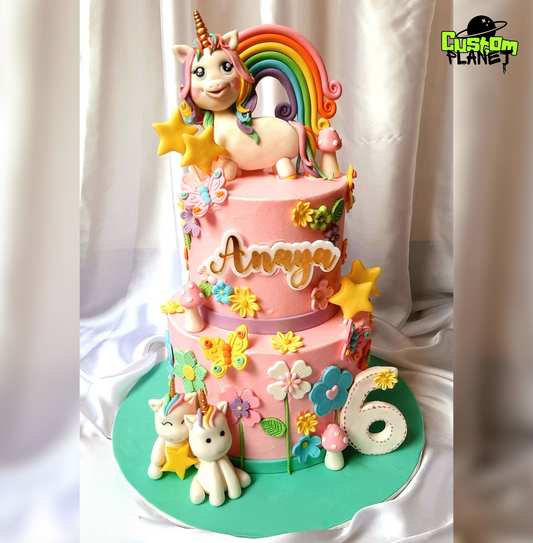 Customized Unicorn Rainbow Cake with Floral Decorations