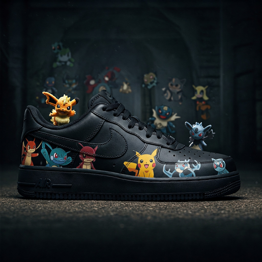 Pokémon Evolution Sneakers – Black Sneakers with Iconic Pokémon Designs