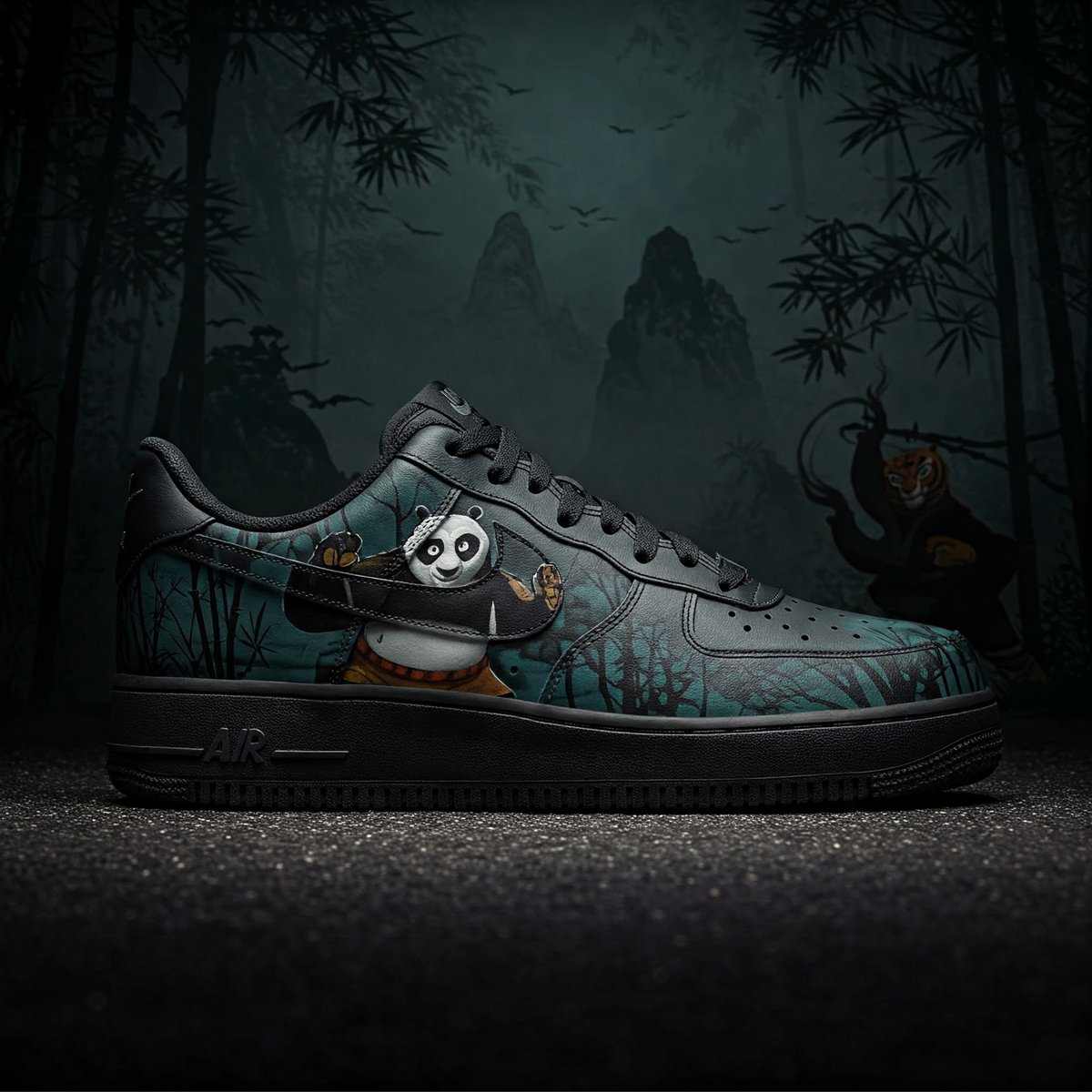 Martial Arts Panda Sneakers – Black Ninja-Inspired Streetwear