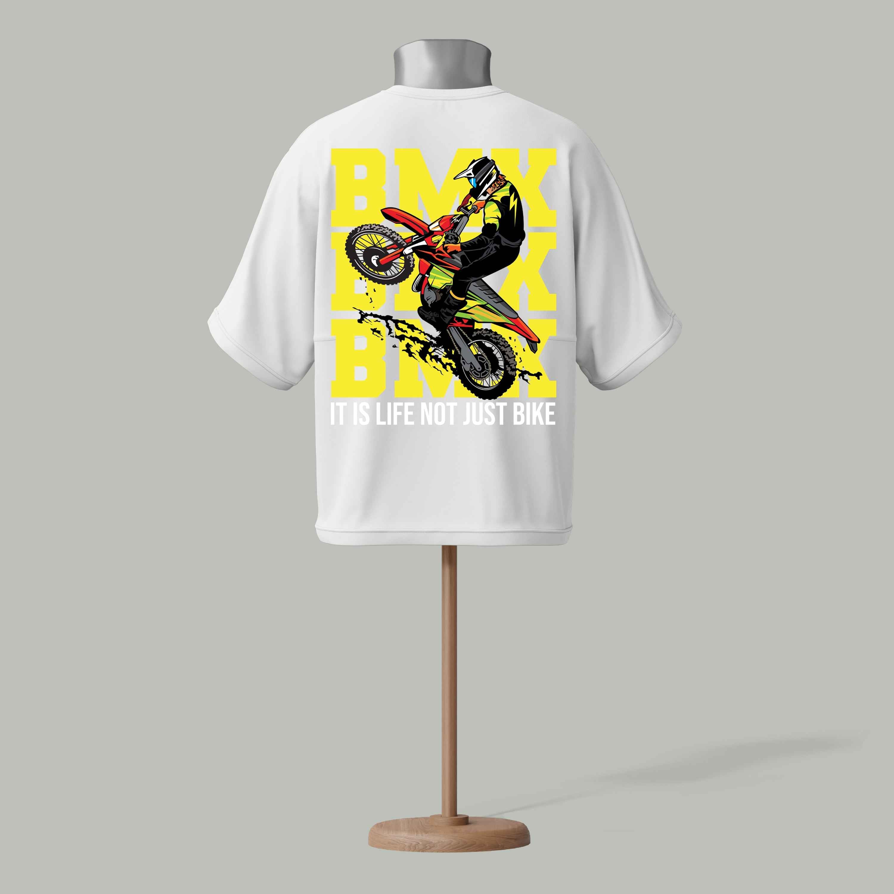 BMX Stunt Rider T-Shirt – Life Not Just Bike White colour drop shoulder 