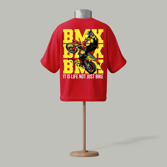 BMX Stunt Rider T-Shirt – Life Not Just Bike Red colour Drop shoulder 
