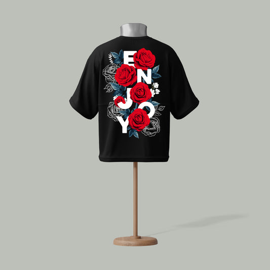 Enjoy Rose Bloom Drop Shoulder T-Shirt – Custom Planet