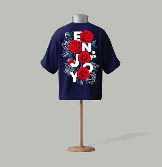 Enjoy Rose Bloom Drop Shoulder T-Shirt – Custom Planet