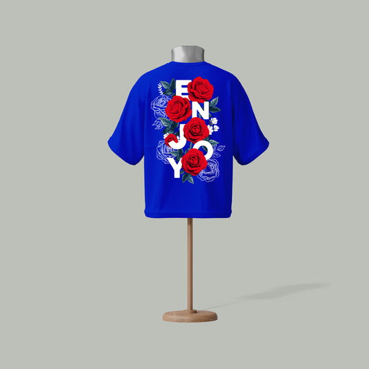 Enjoy Rose Bloom Drop Shoulder T-Shirt – Custom Planet