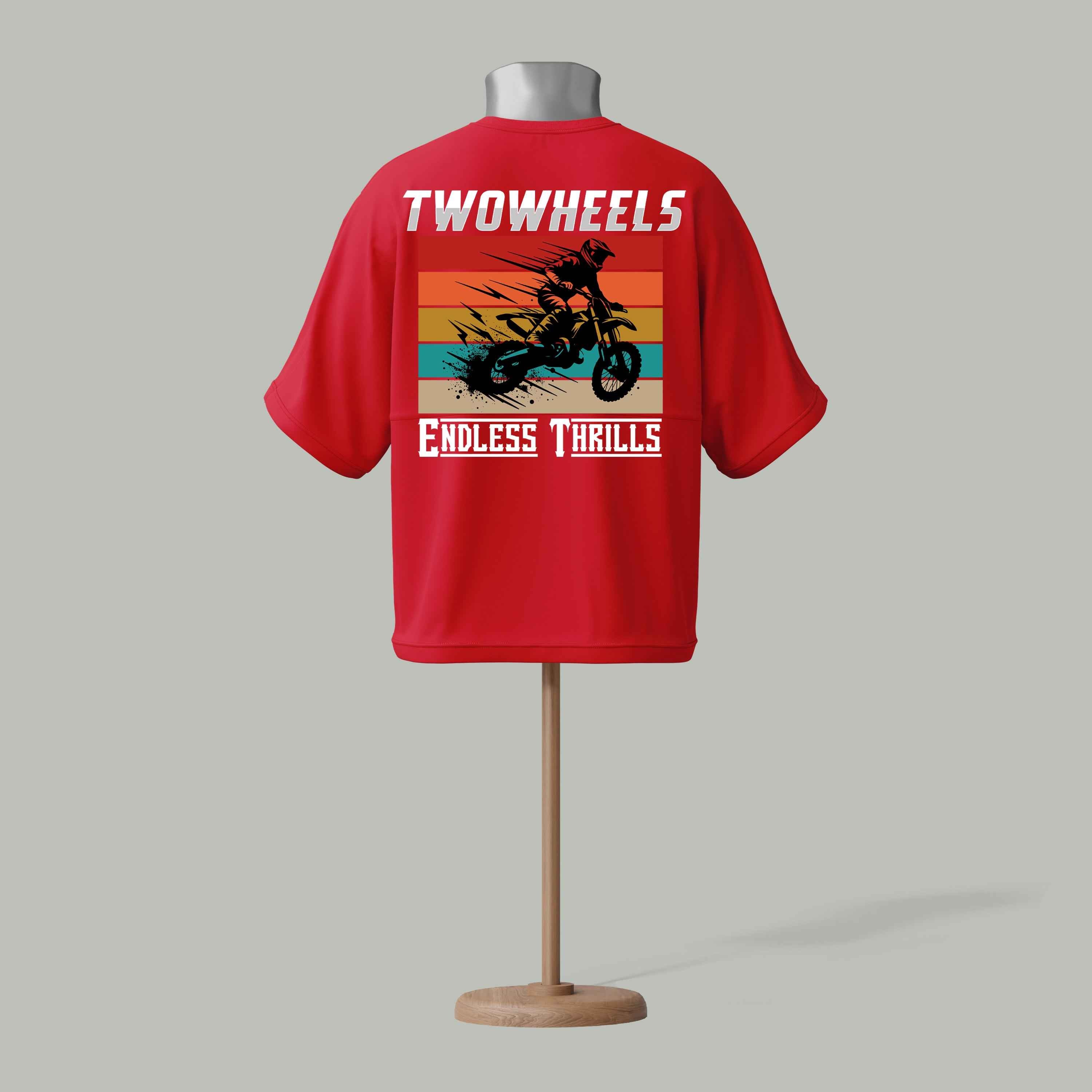 Two Wheels Biker T-Shirt – Endless Thrills Edition red colour
